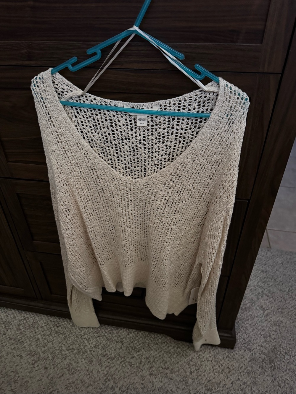 Billabong Cream Open-Weave V-Neck Sweater